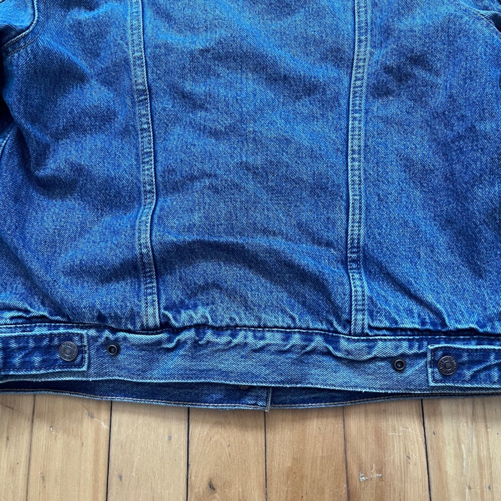 Levis Sherpa Lined Trucker Jacket Medium Wash Denim Blue Mens Size S - Picture 16 of 16